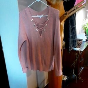 Pink Lace-Up Women's Sweater